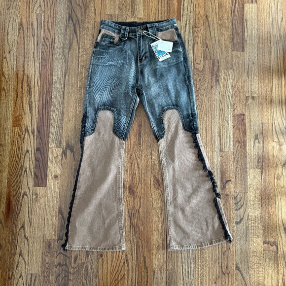 Byunli Fairy Grunge Urban Wild Fringe Two Tone Brown Denim Size Medium NWT - Picture 1 of 8